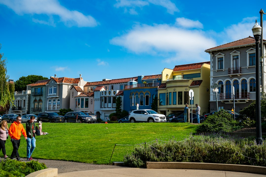 Colorful modest homes in a daytime residential neighborhood